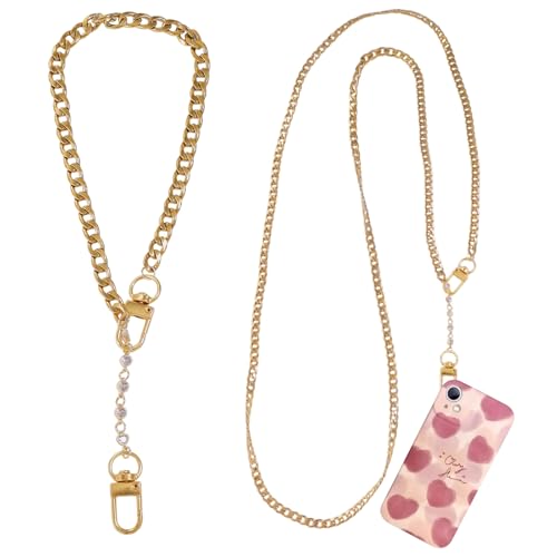 CHGCRAFT 2 unids 304 Acero inoxidable Cadena para teléfonos móviles Cordón universal desmontable Cadenas de teléfono celular de malla para bolsos y monederos Oro
