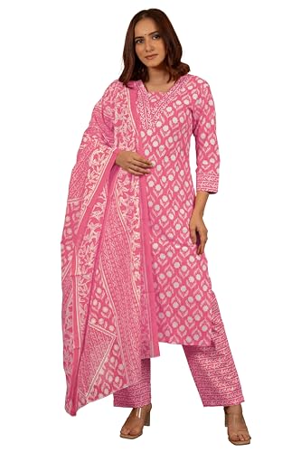 Image of MIRCHI FASHION Pure Cotton Women Straight Batik Print & Mirror Work Kurti Set with Dupatta and Pant