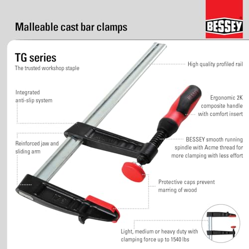 Image of BESSEY TG7.016+2K F-style Clamp (7 In. x 16 In.) 1320 lb. Clamping Force, Replaceable Pads, Bar Clamp for Woodworking, Carpentry, DIY & Home Improvement Projects