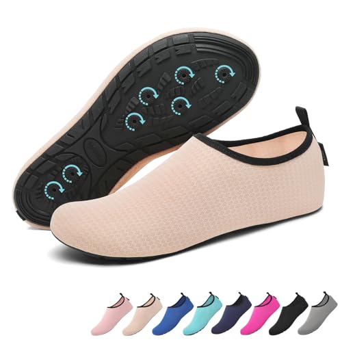 SAGUARO Chaussures Aquatiques Chausson de Plage d'eau Chaussettes Aquatiques Séchage Rapide Chaussures Eau pour Piscine Bain Sport Nautique Surf Rivière pour Homme Femme Abricot GR.40/41