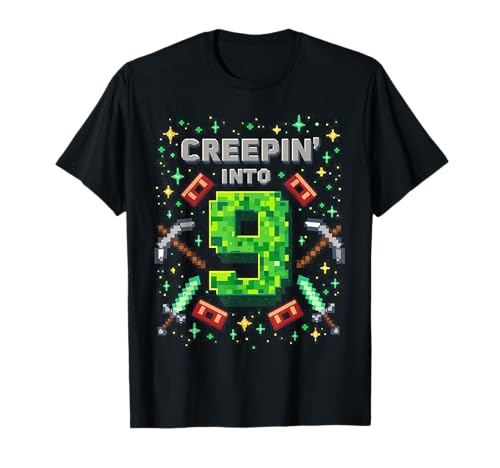 It's My 9th Birthday Boy Gamer Creepin' Into 9 Gamer Pixel T-Shirt
