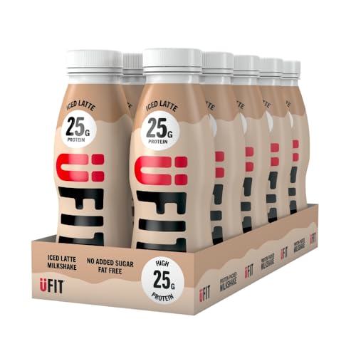 UFIT High 25g Protein Shake - Iced Latte Flavour- Fat Free - No Added Sugar – Ready to Drink - 10 x 330ml (Packaging May Vary)