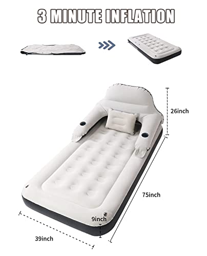 JEAOUIA Twin Air Mattress for Tents Camping - 9" Raised Portable Single Inflatable Couch with Soft Backrest Patch Kit - Blow Up Bed for Car Travel/Overnight Outdoors/Family Leisure - Thumbnail 2