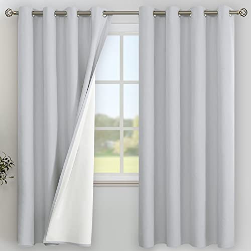 Image of YoungsTex Light Grey Linen 100% Blackout Curtains 72 Inches Long for Bedroom, Thermal Insulated Window Drapes with Grommet Full Room Darkening for Living Room, 2 Panels, 52 X 72 Inch