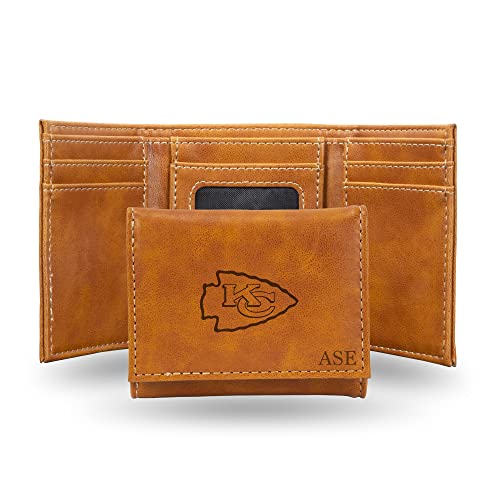 Rico Industries NFL Kansas City Chiefs Brown Personalized-Custom Laser Engraved Tri-fold Wallet - Slim Wallet