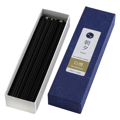Asayu Japan 100% Natural Low Smoke Sandalwood Incense Sticks Scent - ca. 40 sticks, 20gr - Japanese Incense for Evening Relaxation, Yoga, Meditation. Smokeless with Less Irritation