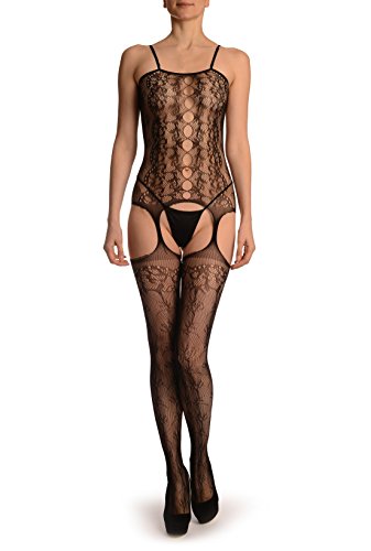 Nuisette noir dentelle florale LissKiss vêtement de nuit extensible taille unique 34 40 42