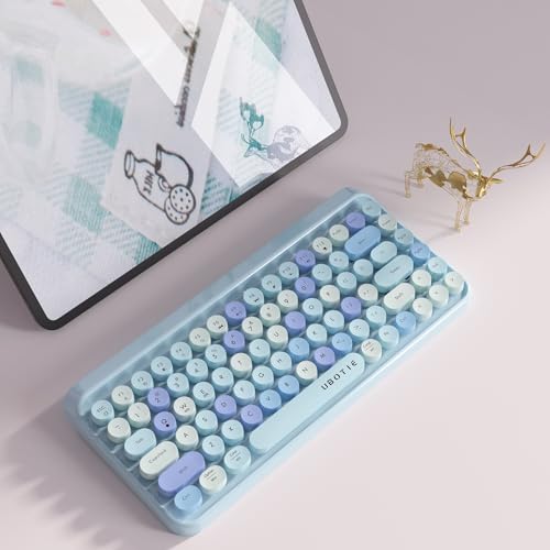 Image of UBOTIE Portable Bluetooth Colorful Computer Keyboards, Wireless Mini Compact Retro Typewriter Flexible 84Keys Design Keyboard (New Blue Colorful)