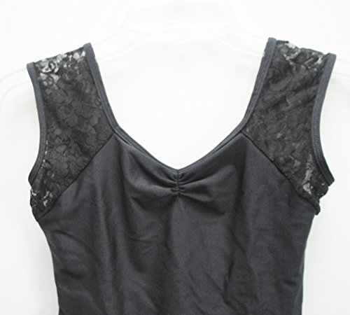 Hdw Dance Black Women Ballet Dance Leotard Lace Tank Pinch Front Nylon Lycra Bodysuit (M, Black) #TOP5