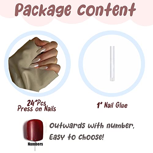 Babalal Almond Press On Nails Medium Fake Nails White Glue On Nails Pearl Nails Stiletto Chrome Acrylic Nails For Women And Girls 24Pcs #TOP4
