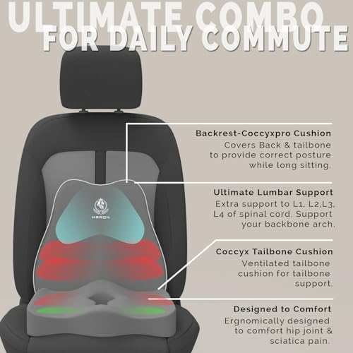 Image of MRRON Car Comfort Combo | Memory Foam Backrest & Wedge Seat Cushion Combo of 2 | Orthopedic Support for Back, Tailbone, Sciatica | Ergonomic Comfort for Car, Office| Posture Correction | Universal Fit