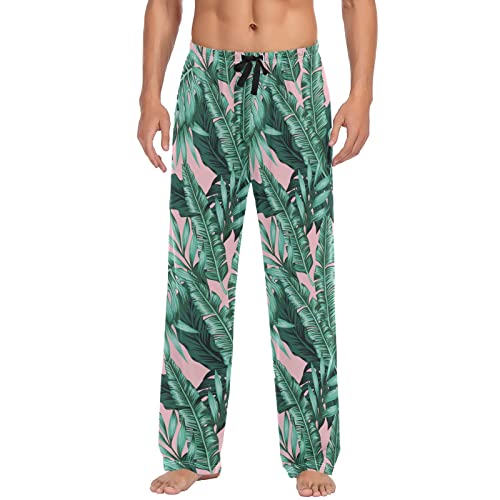 Pigsaly Tropical Palm Leaves Pajama Pants Watercolor Tree Lounge Sleepwear PJs Men's Pajama Bottoms Casual Sleep Pants S