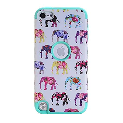 Urberry Ipod Touch 5 Case, Hybrid 3 Layer Rugged Hard Cover, Green Silicone Shell Inside Case for Ipod Touch 5, Small Elephant Case for Touch 5 with a Free Stylus