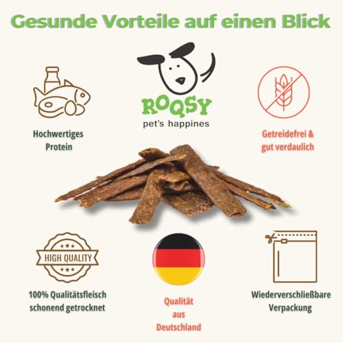 ROQSY Natur-Dörrfleisch 100% Ziege – Single-Protein, getreidefrei, ohne Zusätze, schonend getrocknet, ideal für Allergiker und Sensible Mägen, Made in Germany – 100g