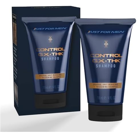 JUST FOR MEN Control GX + THK Thickening Shampoo with Grey Reduction, Shampoo for Thinning Hair with Alpha Keratin, Thickens Hair Up to 20%, Works with Every Hair Texture, 4 oz Cover