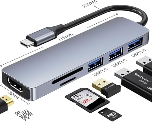Image of 6-in-1 Type-C Docking Station Hub with 4K HDMI, 1Gbps Ethernet, 3xUSB 3.0 & 100W PD | Multiport USB-C Adapter for MacBook, Windows, iPad & All Type-C Devices | Portable & Plug-and-Play