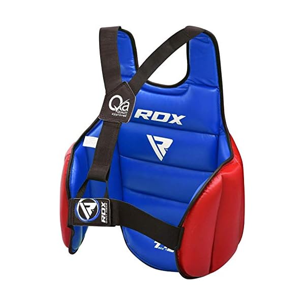 RDX Boxing Chest Guard Reversible, Kickboxing MMA Muay Thai Body Protector, Sparring Training Punching, Adjustable Shield, Martial Arts Upper Belly Rib Pad, Taekwondo Vest (Red, L/XL)