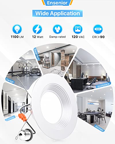 Ensenior 6 Pack Led Can Lights Retrofit Recessed Lighting,5/6 Inch Dimmable Downlight, 5000K Daylight, Metal Baffle Trim, 12W=110W, 1100Lm–Fcc, Etl And Energy Star #TOP2