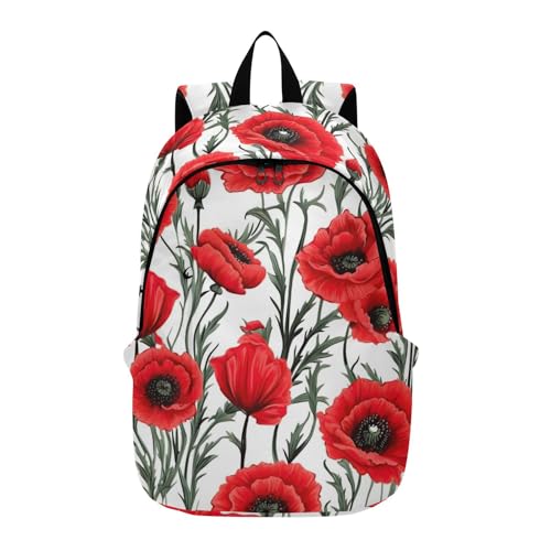 MCHIVER Travel Backpack Flowers Red Poppy Casual Daypack Backpacks Lightweight Carry on Bag Water Resistant Hiking Backpack for Men Women