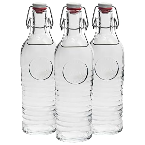 Bormioli Rocco Officina 1825 Glass Swing Bottles - Traditional Water Juice Cocktail Serving Pitcher Jug - 1.2 Litre - Pack of 3 Cover
