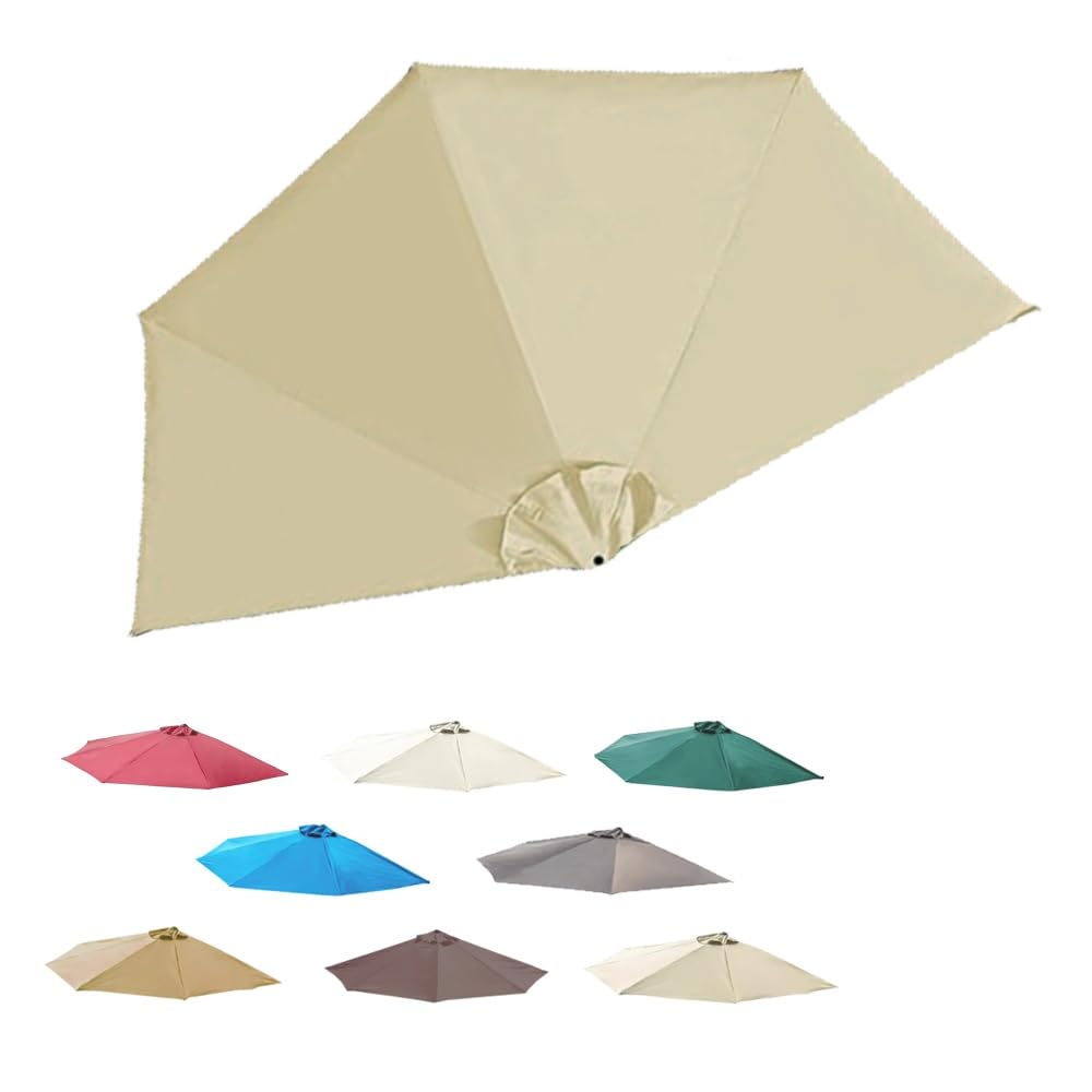 RTVGNSZSJL Half Round Umbrella Replacement Canopy 9ft 5 Ribs Patio Umbrella Canopy Cover, Replacement Parasol Canopy For Backyard Market Pool(Sand)