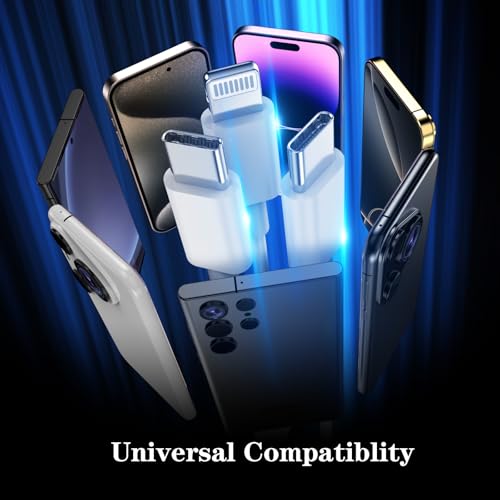Image of 2 in 1 USB C to USB C /Lightning Cable for iPhone 17 16 15 14 13 12 11, 6FT | 2 Pack 60W Type C Multiple Charging with Lightning /Type C Port iPhone Charger Cord Fast Charging for iPhone 14 13 12 11 XS XR