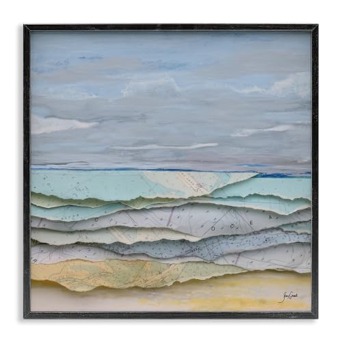 Layered Map Clippings Beach Shoreline, 17 x 17 Inch Framed Giclée Print