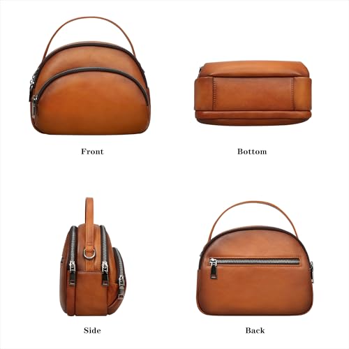 Image of HESHE Genuine Leather Crossbody Bags Leather Purses for Women Vintage Small Shoulder Handbags with Multi-Pockets