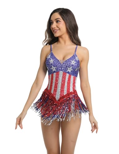 YUANTONG Sparkly Star Fringe Rhinestone Bodysuits For Women Sexy Backless Dance Costume Drag Queen Outfit