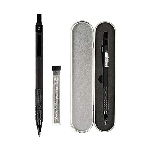 Shulaner Porte-Mines 0,5mm avec Gomme avec 1 Tube Mine 0,5 2b Mines, Métal Mechanical Pencils - Noir Cover