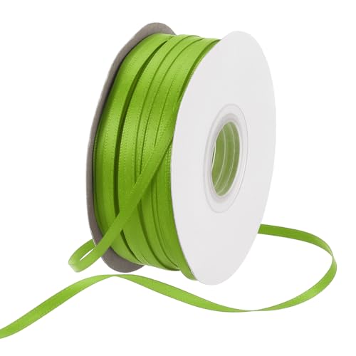 Rebower 1/8 Inch 100 Yard Satin Ribbon Thick Double Face Grosgrain Silk Ribbon, [for Gift Wrapping, Hair Bows, Wedding, Cake, Flower] - Lawn Green