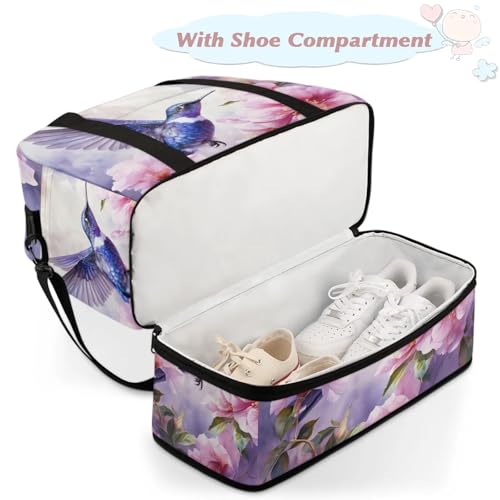 Large Weekender Overnight Bags Colorful Flower Bird Travel Duffel Bag for Women Men Gym Bag With Shoe Compartment Foldie Travel Tote Bag Carry On Personal Item Bag for Travel Gym Sports4