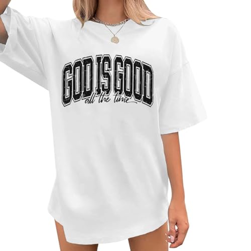 Image of Christian T Shirts for Women God is Good Shirt Oversized Jesus Religious Faith Inspirational Tshirts Bible Verse Tops