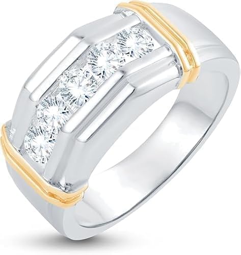 YashJewelArt Men's Wedding Ring, 2.00Ct Round Cut Lab Created Diamond, Channel Set, 14K Two Tone Gold Finish, 925 Sterling Silver