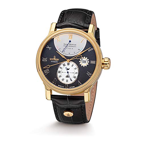 Kronsegler Isaac Newton Principia Mathematica - Reloj de pulsera automático para hombre, chapado en oro y negro, Correa