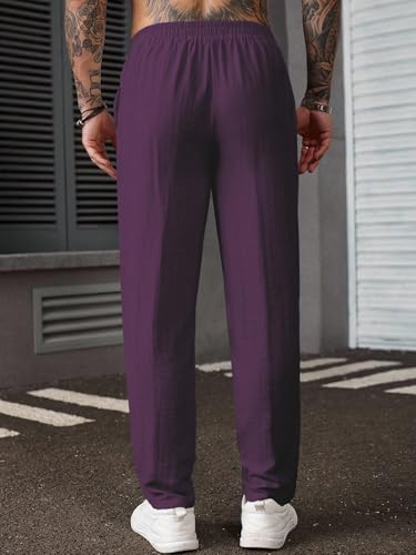 Image of TAGDO Men's Cotton Casual Premium Linen Blend Pants | Lightweight & Breathable Fabric | Elastic Waist with Button | Loose Fit | Perfect for Holidays & Travel (2055)