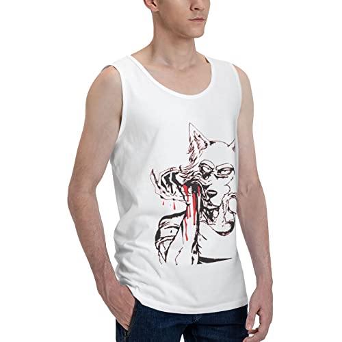 Anime Manga Beastars Tank Top Men's Summer Round Neck Vest Cotton Fashion Sleeveless Tshirt White #TOP1