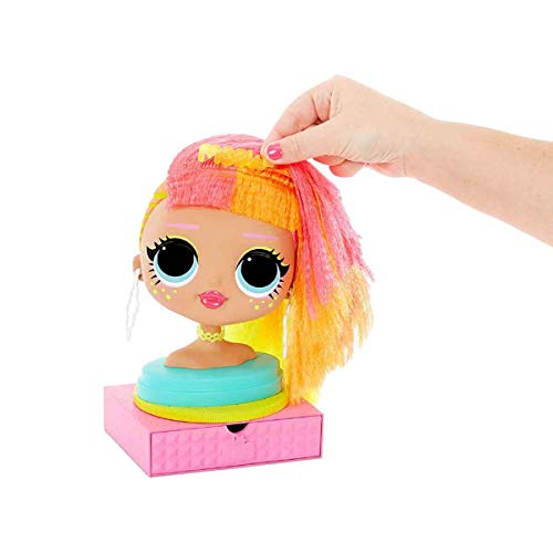 L.O.L Surprise Omg Cabeza Neonilicious: Busto de peluquería infantil para trenzas y peinados