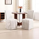 DM Furniture Parsons Dining Chairs Set of 2 Upholstered Linen Fabric Kitchen Chairs with Removable Skirt, High Back Side Chairs with Solid Wood Legs for Dining/Living Room, Banquet,Khaki
