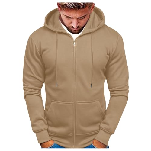 Mens Zip Up Hoodie Lightweight Sweatshirts Long Sleeve Jacket Solid Color Drawstring Casual Hoodies for Men with Pocket