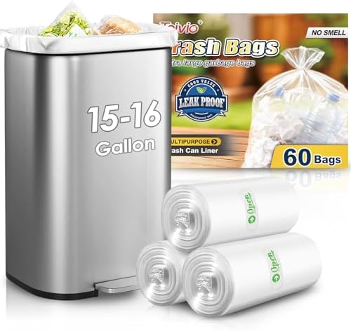 15-16 Gallon 60 Counts Large Tall Kitchen Trash Bags,Fit 13,15,16...