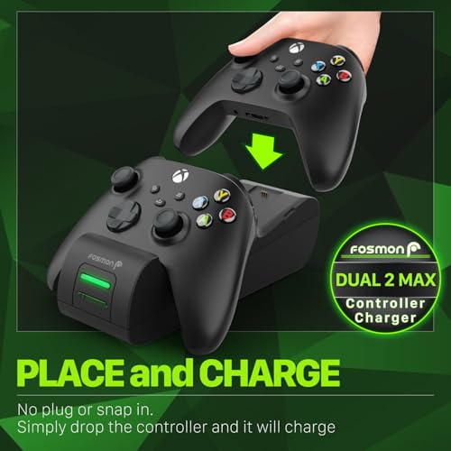 Fosmon Fast Charging Xbox Controller Charger Station for Xbox Series X | S, Xbox One, Elite w/ 2x 5280mWh Rechargeable Battery Packs, 4 Covers & Dock Stand