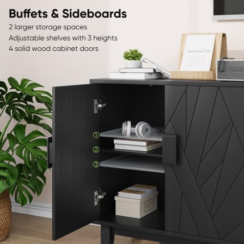 Sideboard Buffet Kitchen Storage Cabinet with 4 Doors, Black Accent Cabinet with Adjustable Shelves, Multifunctional Console Table for Living Room, Kitchen, Entryway, Hallway