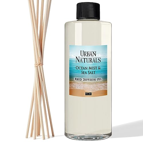 Urban Naturals Reed Diffuser Oil Refill Ocean Mist Sea Salt with Salt Spray, Violet Leaf, Sea Grass, Driftwood 8 oz + Free Reed Sticks, Made in The USA