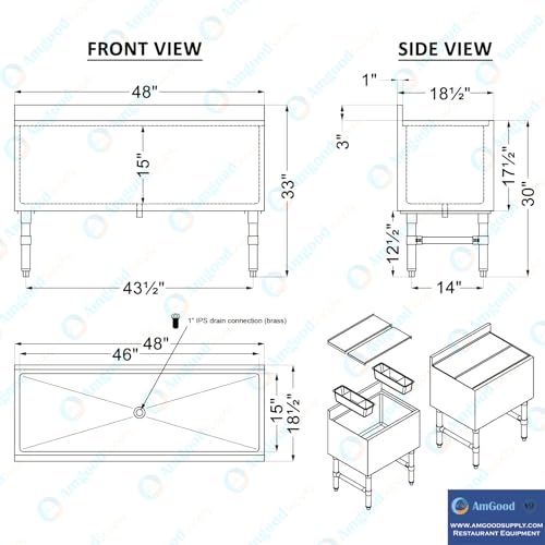 Image of AmGood 18.5 in. x 48 in. Underbar Ice Bin with Sliding Lid | NSF | Stainless Steel Ice Chest with Sliding Lid