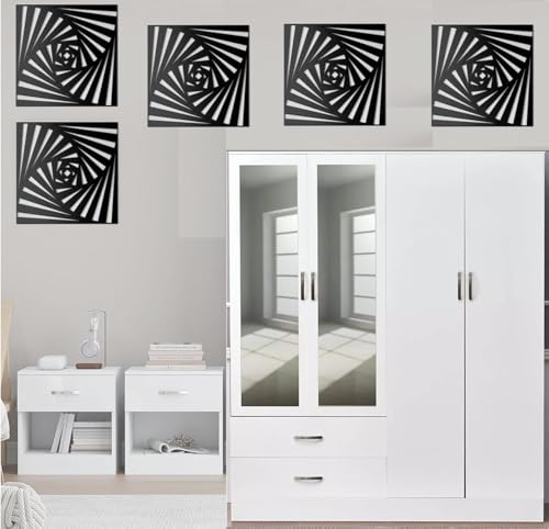 3/4 Piece Bedroom Furniture Set High Gloss White 2 Door Wardrobe-3Door&4Door Mirror Wardrobe With Hanging Rails Chest of Drawer Bedside Table Cabinet (4 Door Wardrobe+2 Side Table)