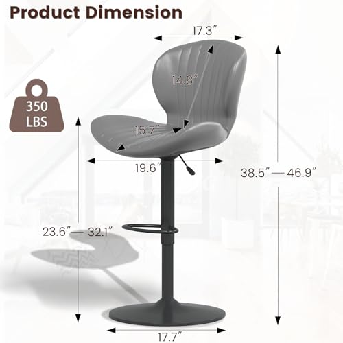 Image of Waleaf Modern Adjustable Bar Stools Set of 4, Faux Leather Upholstered Swivel Counter Stools, Counter Height Bar Stools with Large Base, Easy 5 Minute Assembly for Kitchen Island