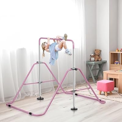 ZENY Gymnastic Bar for Kids, Height Adjustable Gymnastics Horizontal Bar Gymnastics Kip Bar, Folding Gym Training Monkey Bar, Kids Gymnastics Equipment for Home