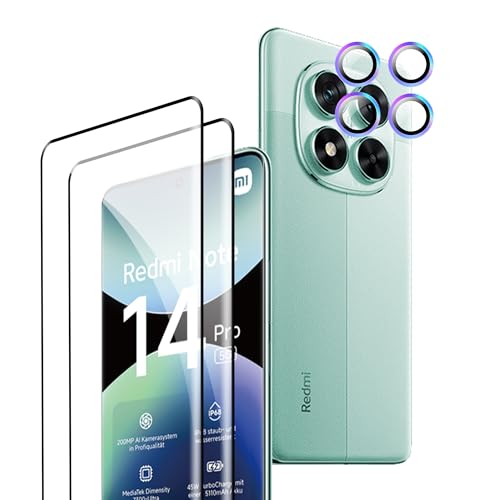 Rojeuinn [4 Pack Protector de Pantalla para Xiaomi Redmi Note 14 Pro/Poco x7 5G,[2 Pack] Cristal Vidrio Templado y [2 Pack] Protector de Lente de Cámara,Anti-Arañazos-dureza 9H Cristal Templado