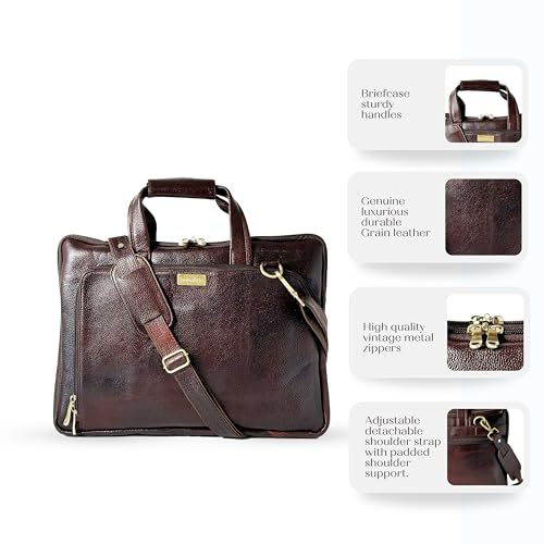 Premium Handmade Genuine Leather Briefcase 16 inch Laptop Compartment Adjustable Shoulder Strap Luggage Strap Briefcase Satchel Messenger Bag Leather Shoulder Bag4